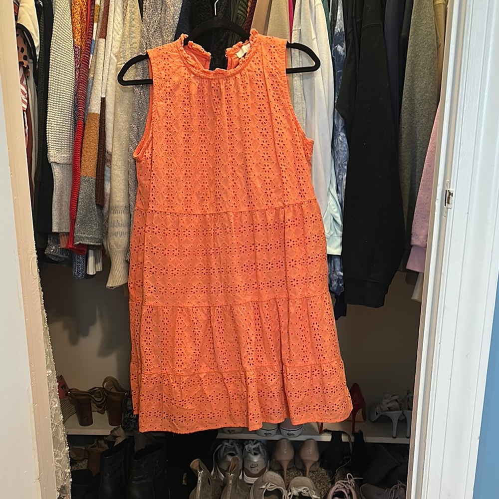COPY - LOFT Pink and Orange Ruffled Tiered Sundress